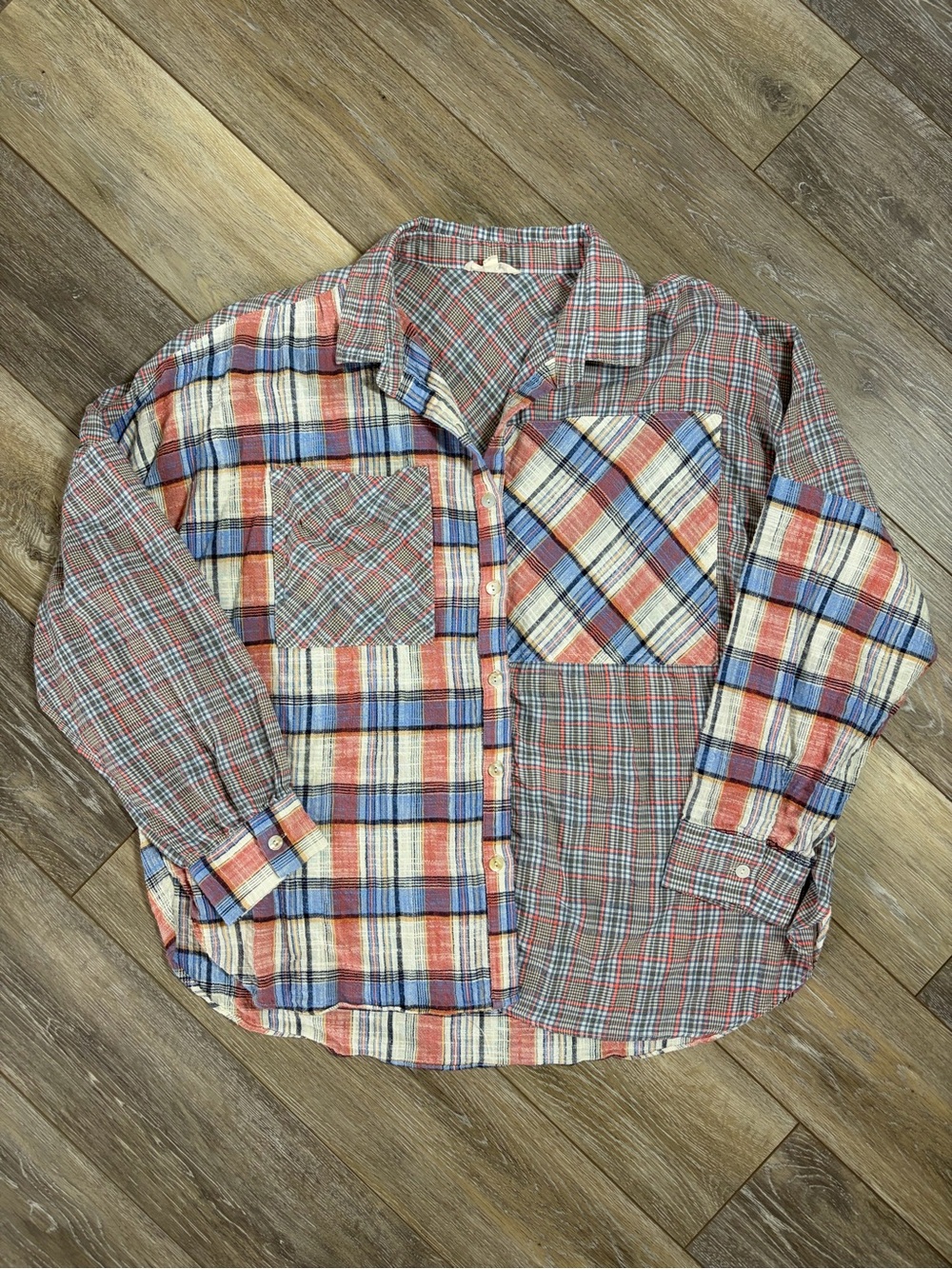 ee:some Multicolor Patchwork Plaid Button-Down Shirt